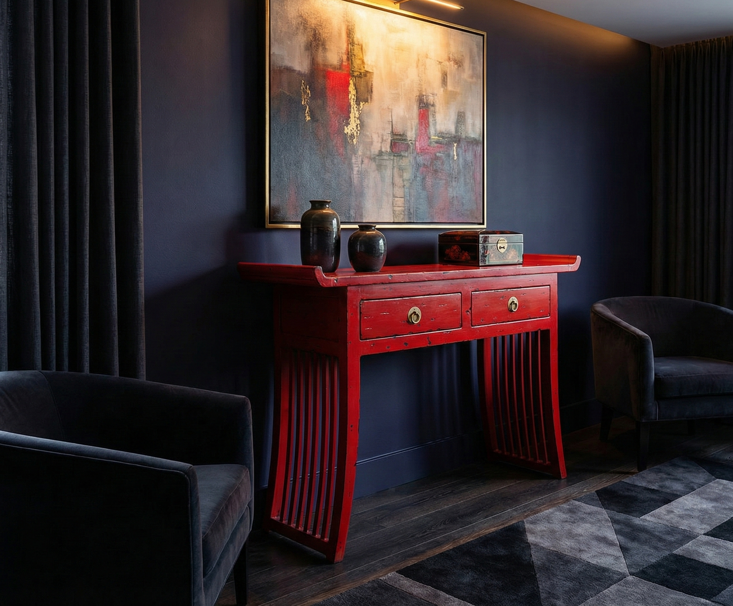 Consola artesanal a medida en madera de teca estilo oriental moderno AM202107151207