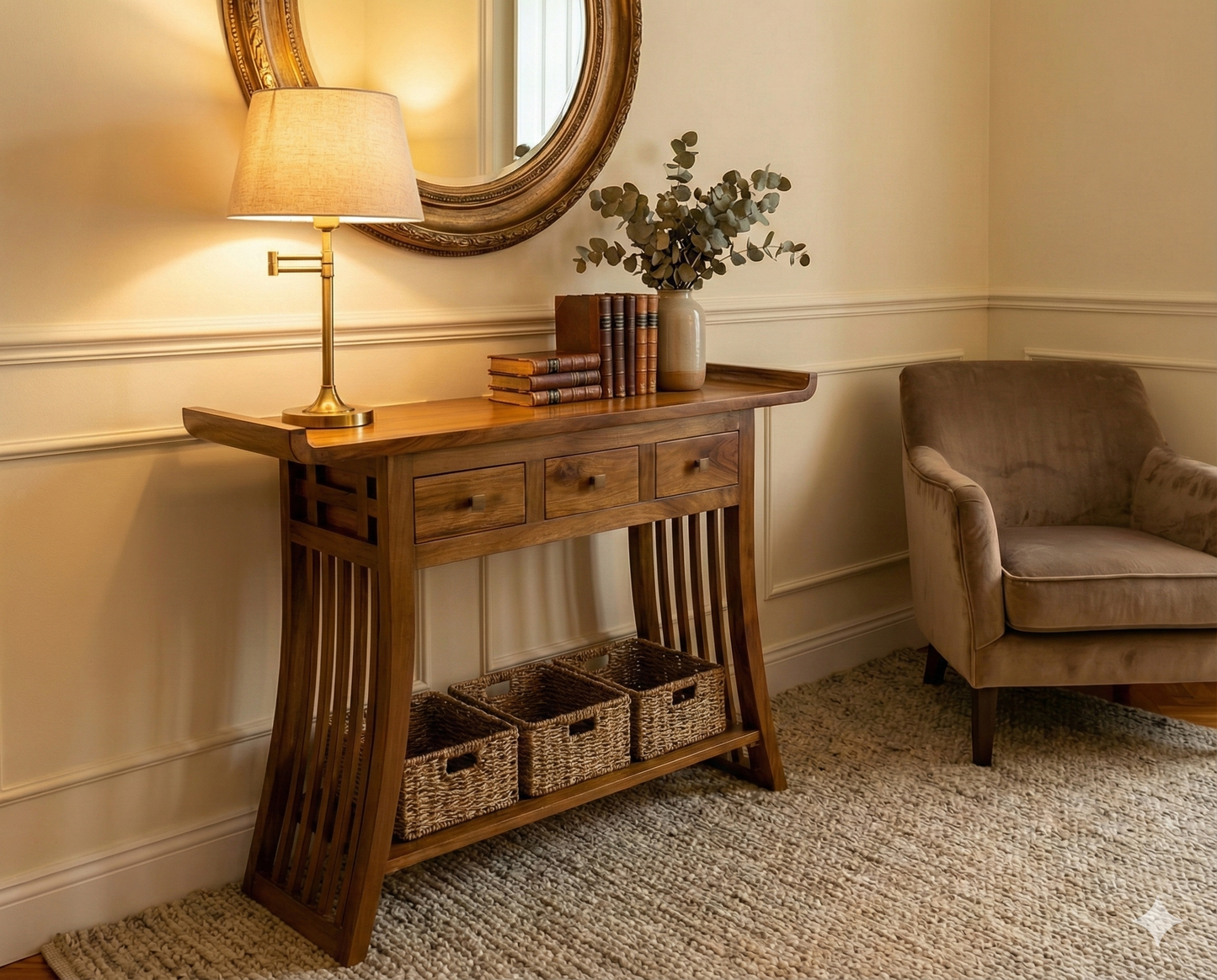 Consola artesanal a medida en madera de teca estilo oriental moderno AM202107151207