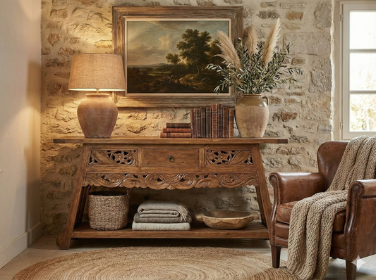 Consola colonial asiatica tallada a medida teca 18/48