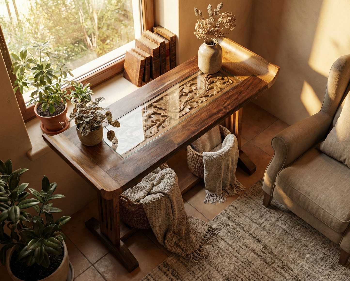 Consola colonial asiática a medida teca 46/48