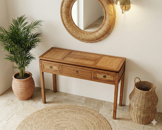 Consola colonial asiática a medida teca bambú 13/48
