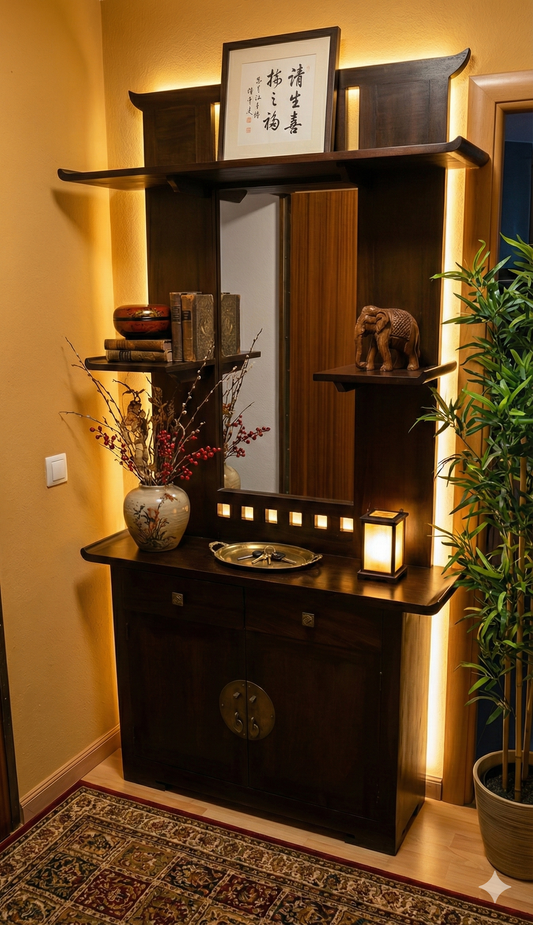 Consola recibidor colonial asiático a medida teca 01/48