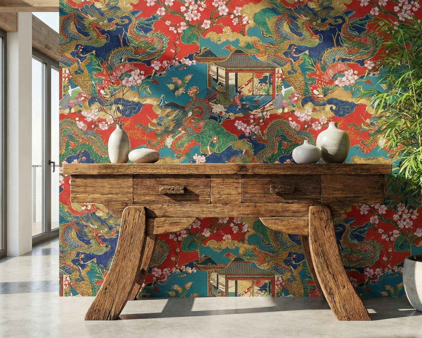 Consola a medida en madera de teca estilo oriental artesanal AM202205060942