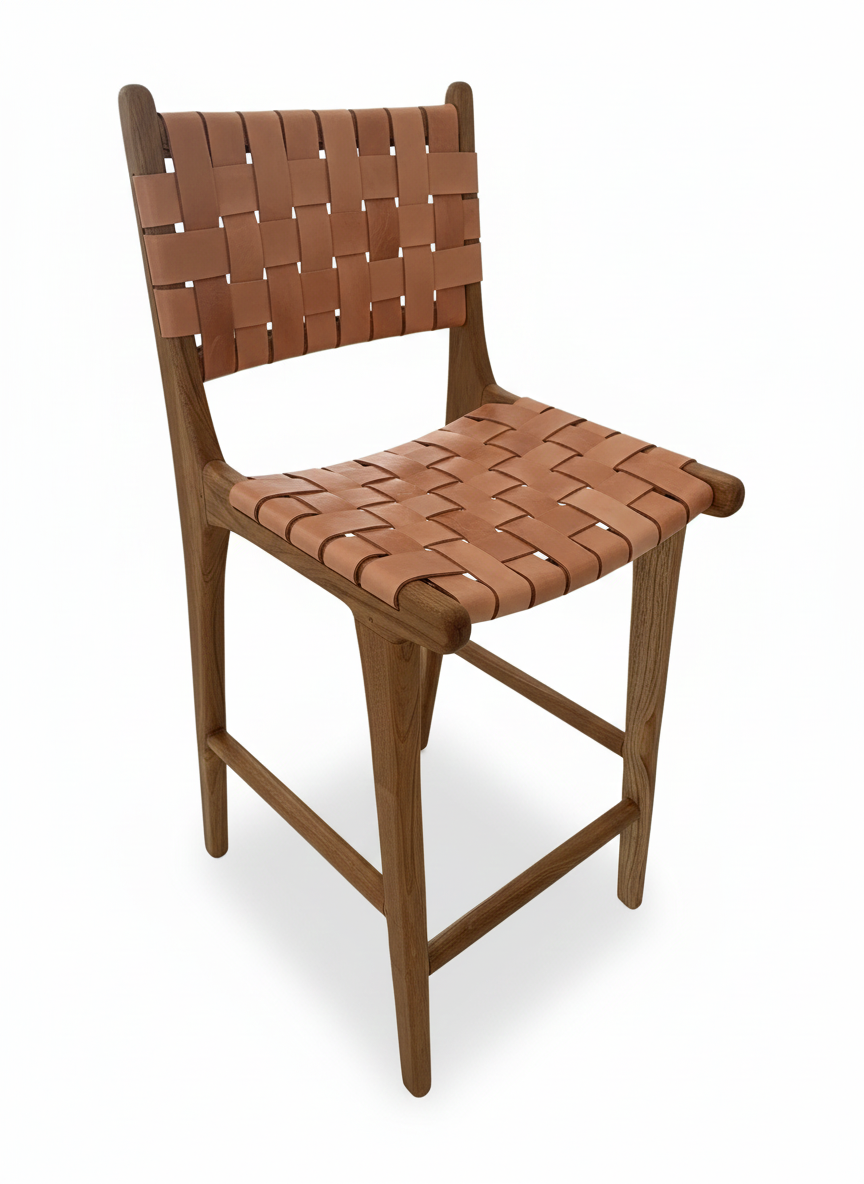 Silla Comedor colonial asiática piel y teca 03/51