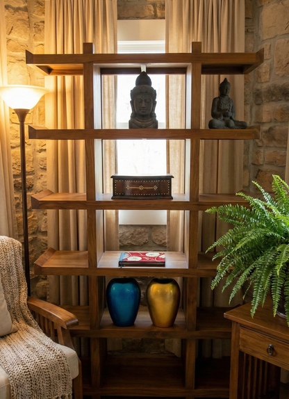 Librería colonial asiática a medida en madera de teca AM-14451