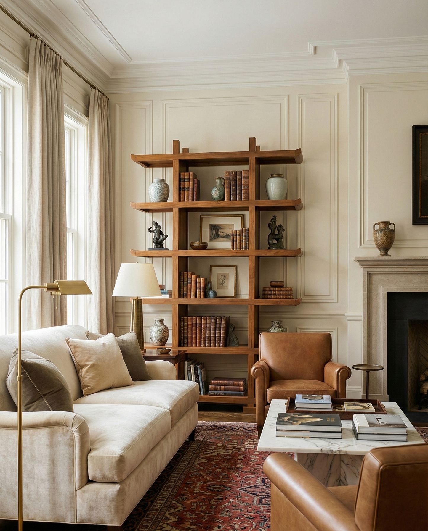 Librería colonial asiática a medida en madera de teca AM-14451