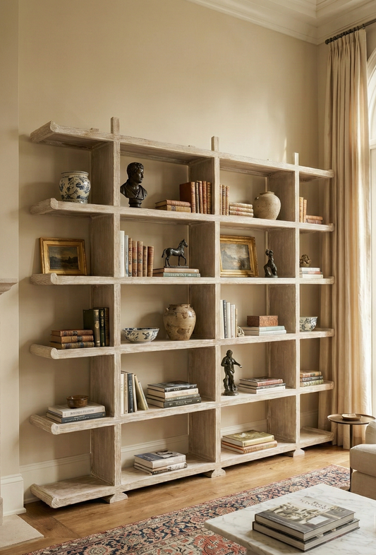 Librería colonial asiática a medida en madera de teca AM-14451