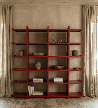 Librería colonial asiática a medida en madera de teca AM-14451