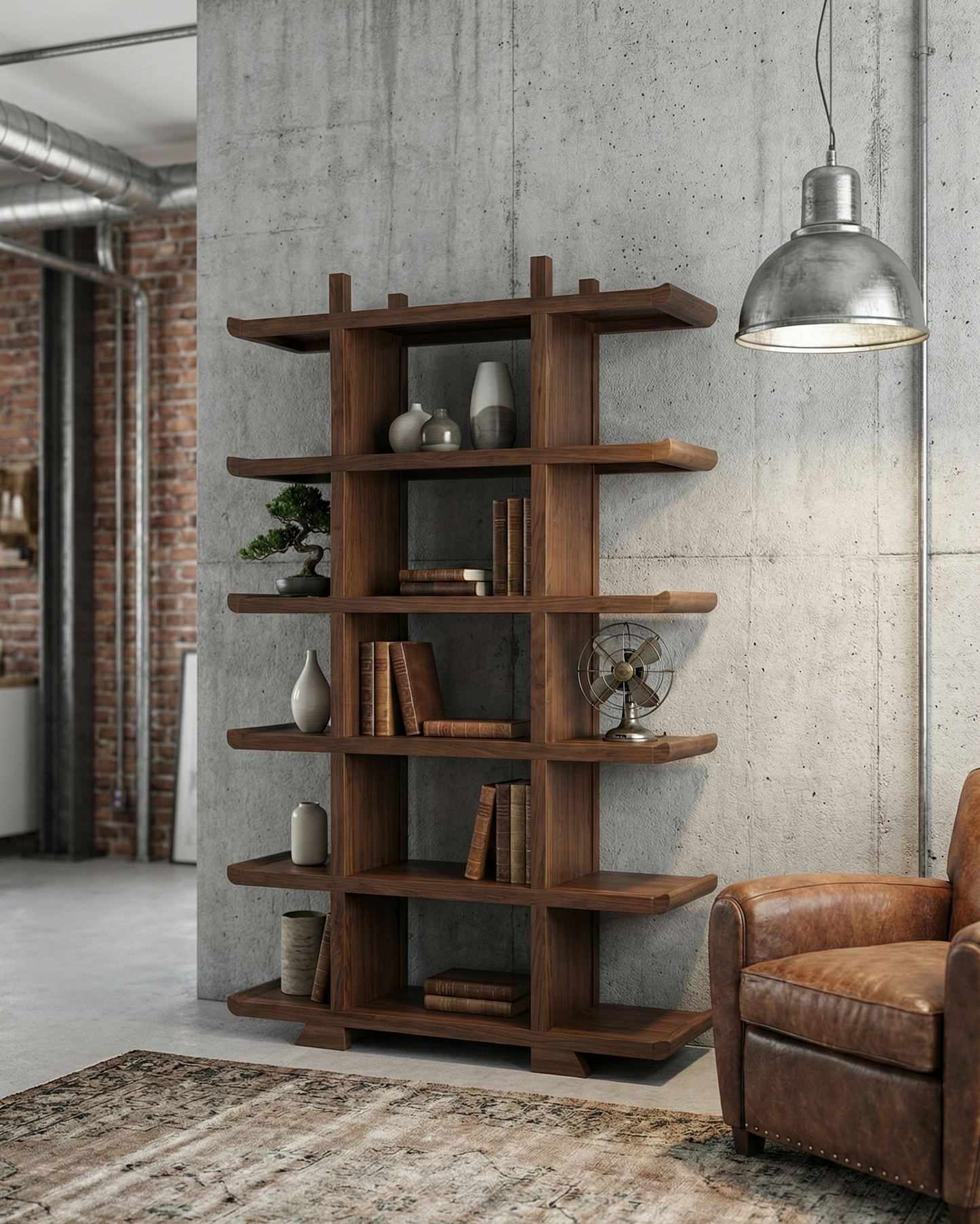 Librería colonial asiática a medida en madera de teca AM-14451