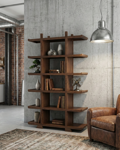 Librería colonial asiática a medida en madera de teca AM-14451