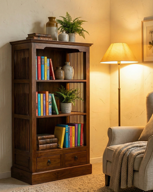 Librerías colonial asiática a medida con palilleria teca 54/64