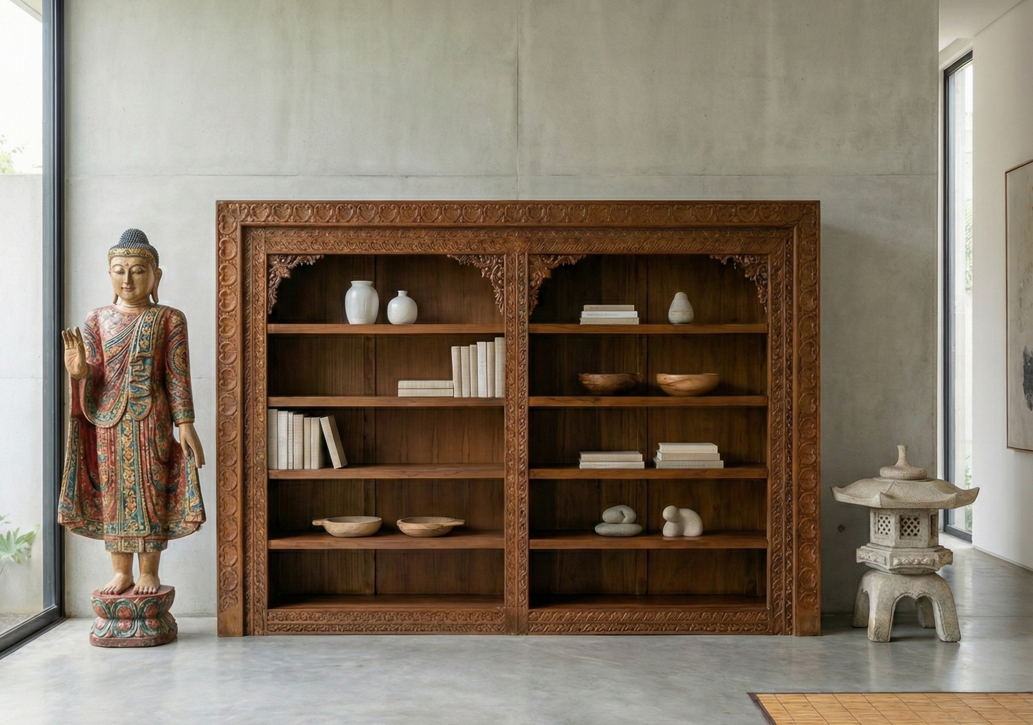 Librería india colonial asiática a medida teca 57/64