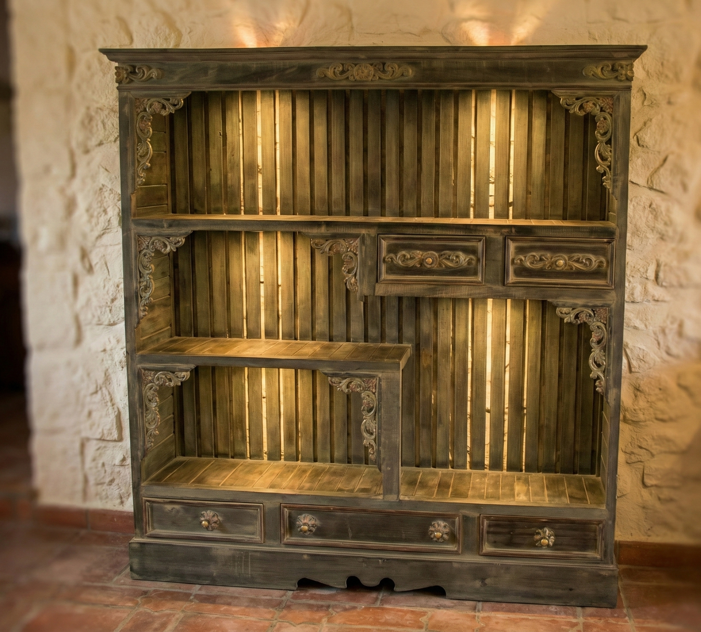 Librerías india colonial asiática a medida teca 17/64