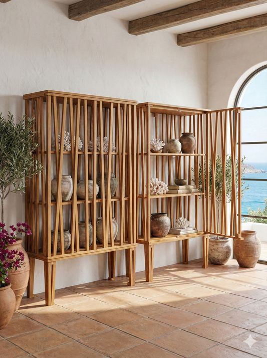 Librería colonial asiática a medida teca AM2254