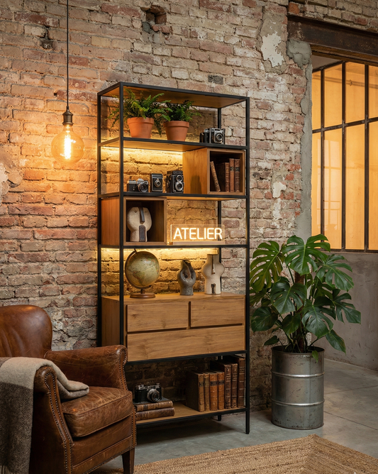 Estanteria a medida metal y madera de teca AM14474