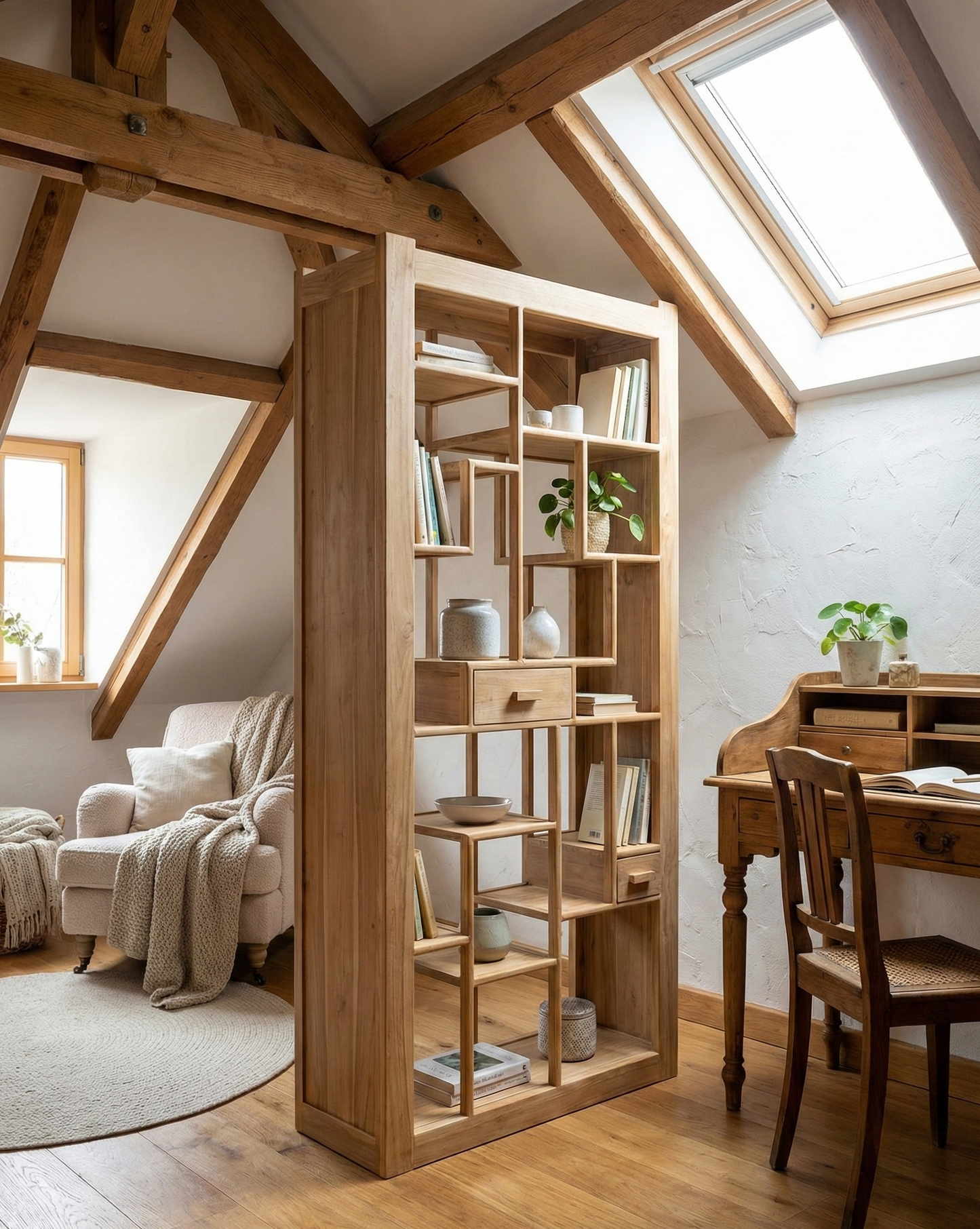 Librería colonial asiática a medida teca irregular 12/64