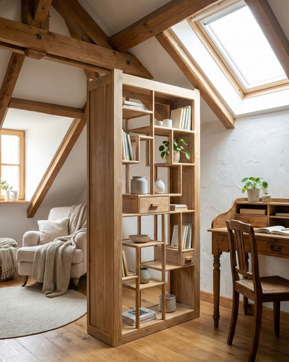 Librería colonial asiática a medida teca irregular 12/64