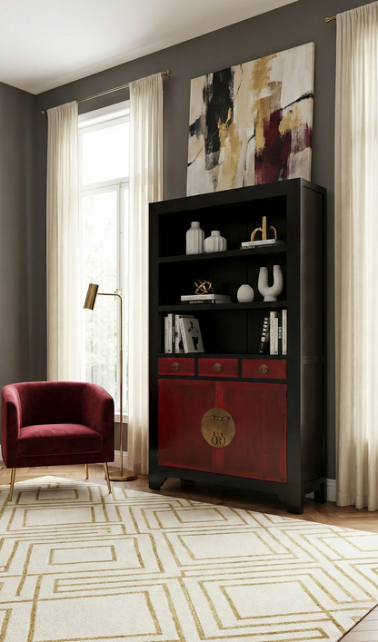 Librería colonial asiática a medida teca 35/64