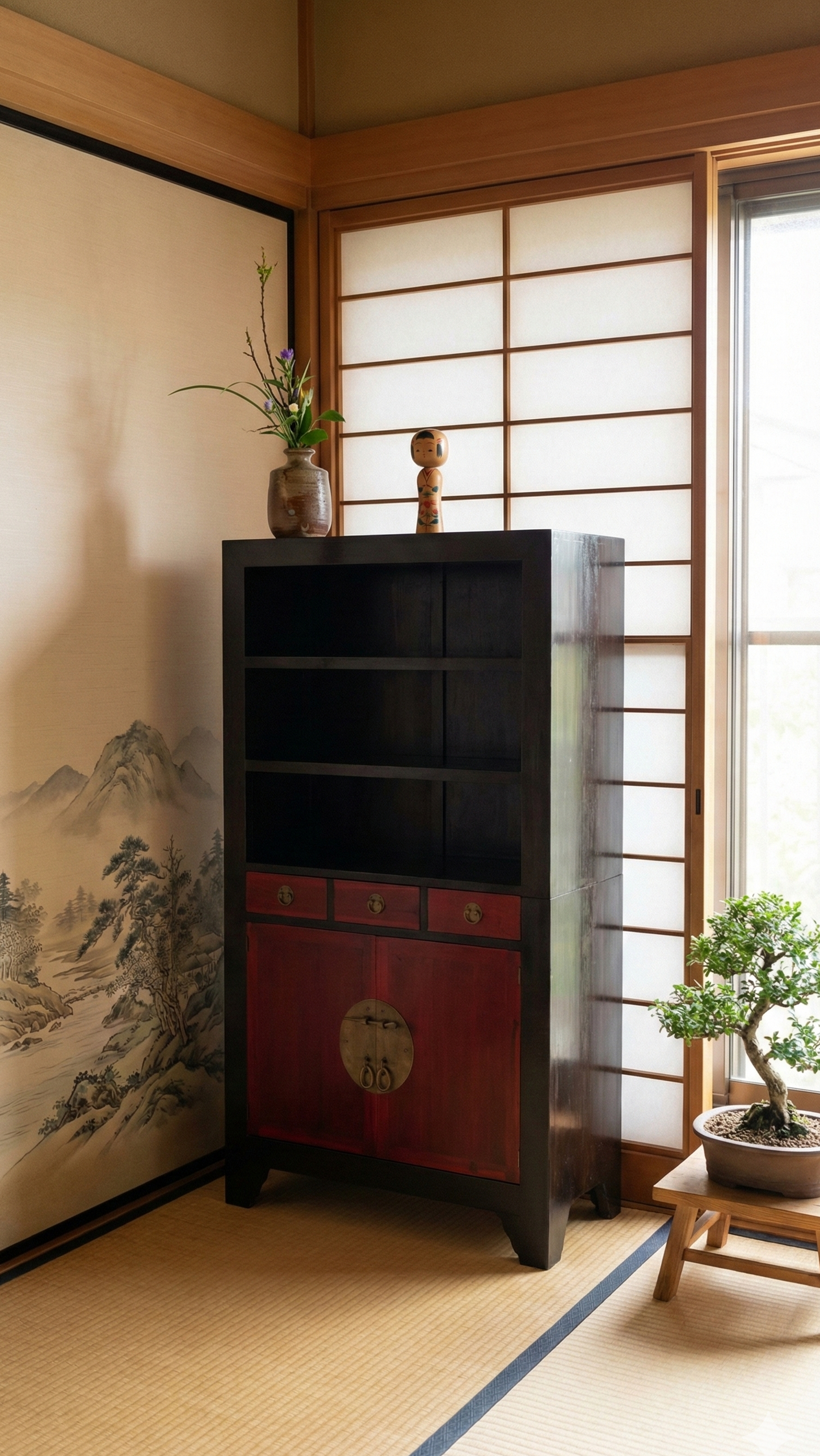 Librería colonial asiática a medida teca 35/64