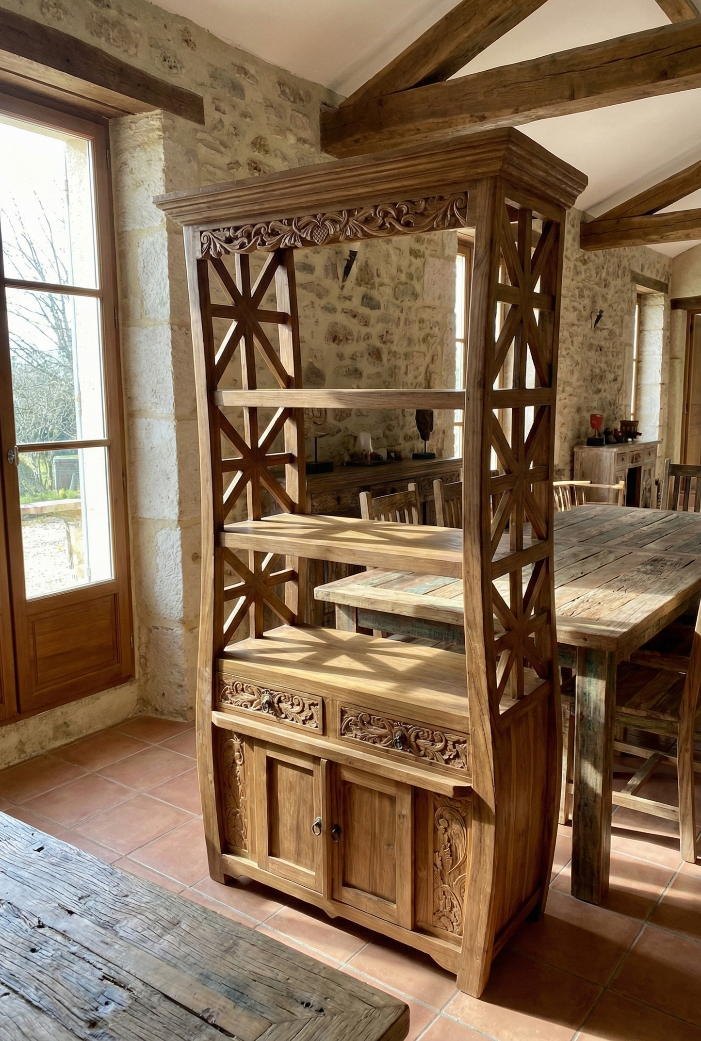 Librería colonial asiática a medida teca - AM-14505