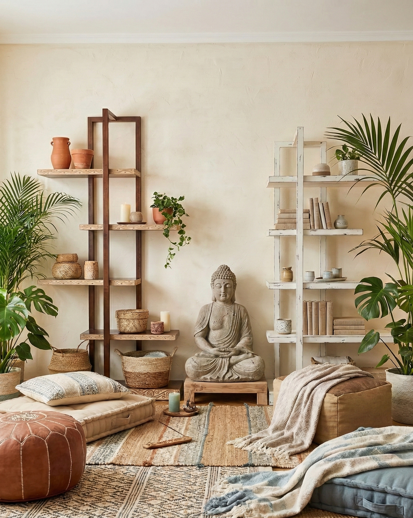 Librería en madera de teca tallada estilo colonial-asiático - AM-14483