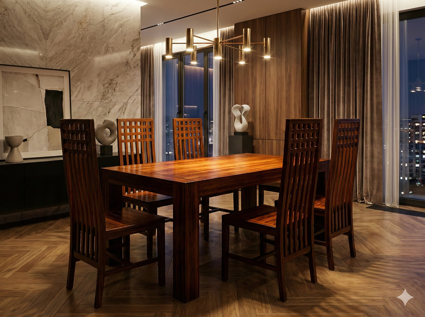 Mesa de comedor colonial asiática a medida fija o extensible en teca AM29/11