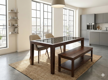 Mesa comedor estilo colonial asiática a medida  tapa con celosía teca  - AM-13957