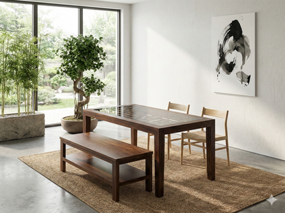 Mesa comedor estilo colonial asiática a medida  tapa con celosía teca  - AM-13957