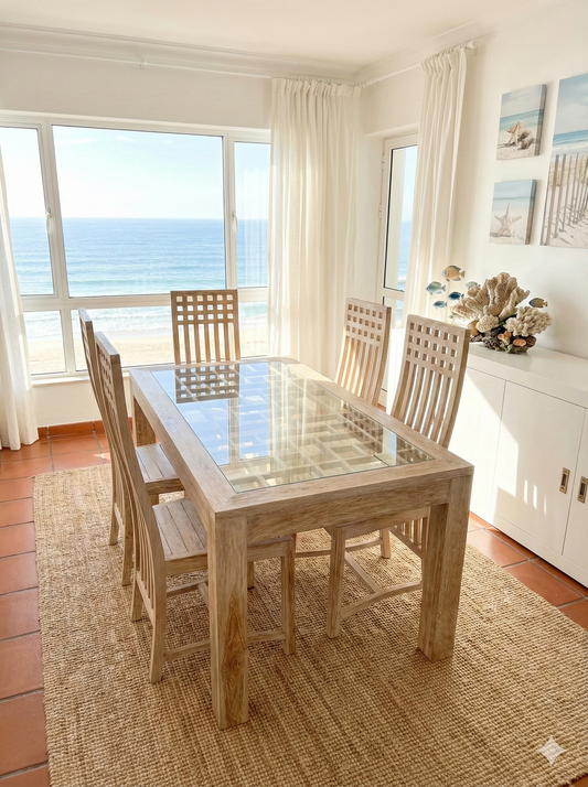 Mesa comedor estilo colonial asiática a medida  tapa con celosía teca  - AM-13957