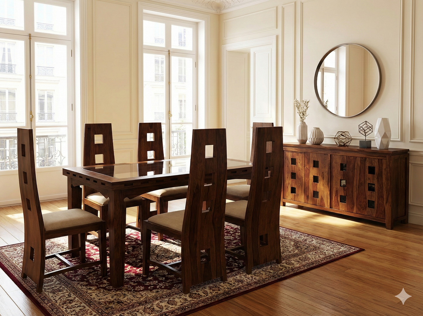 Mesas de comedor colonial asiática a medida fija o extensible teca 16/62