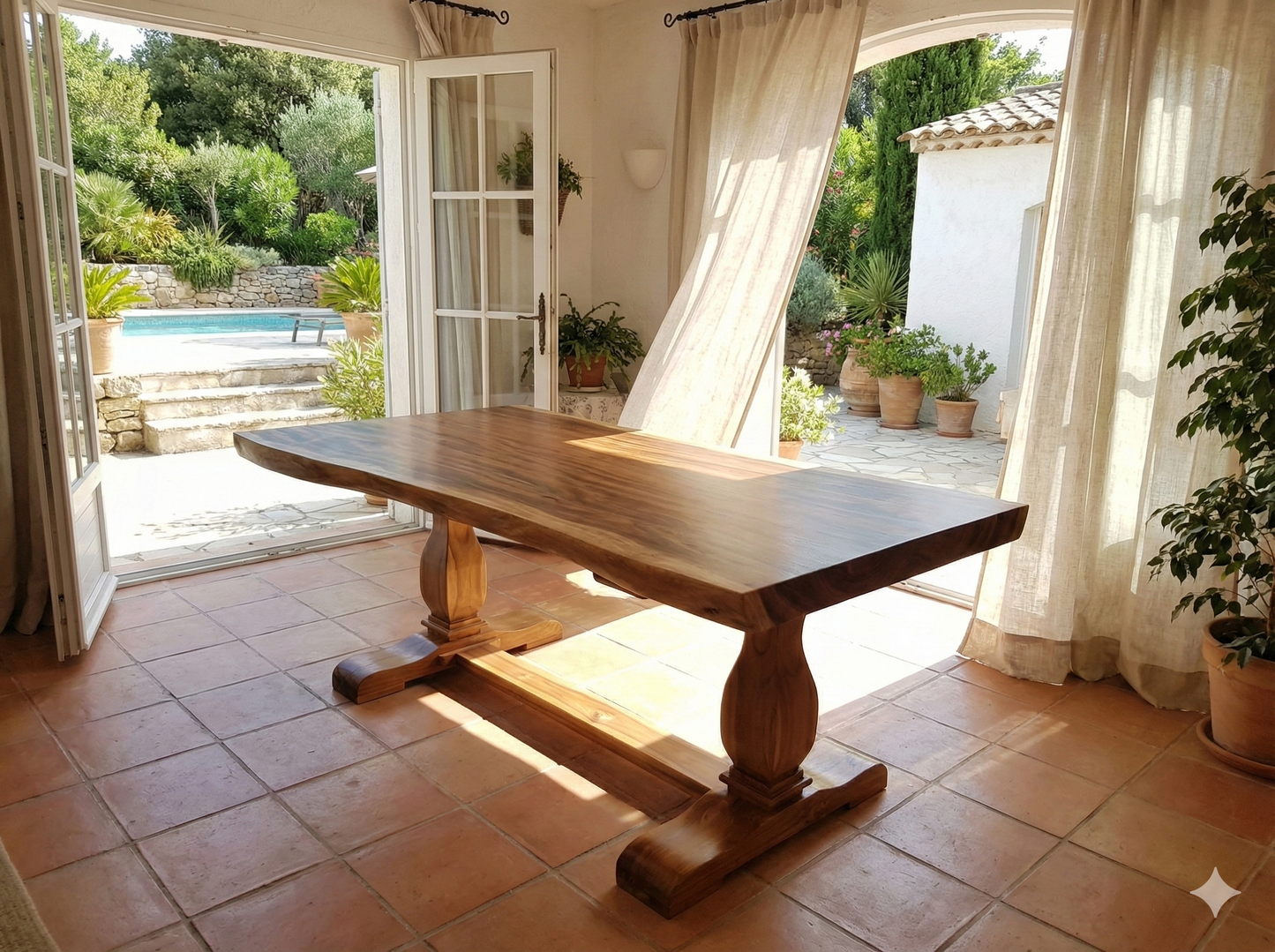 Mesa de comedor estilo colonial-asiático  en madera de Suar AM-13951
