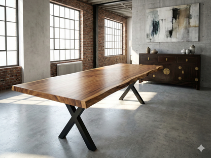 Mesa de comedor en madera maciza de Suar y patas de metal a elegir AM202211081213