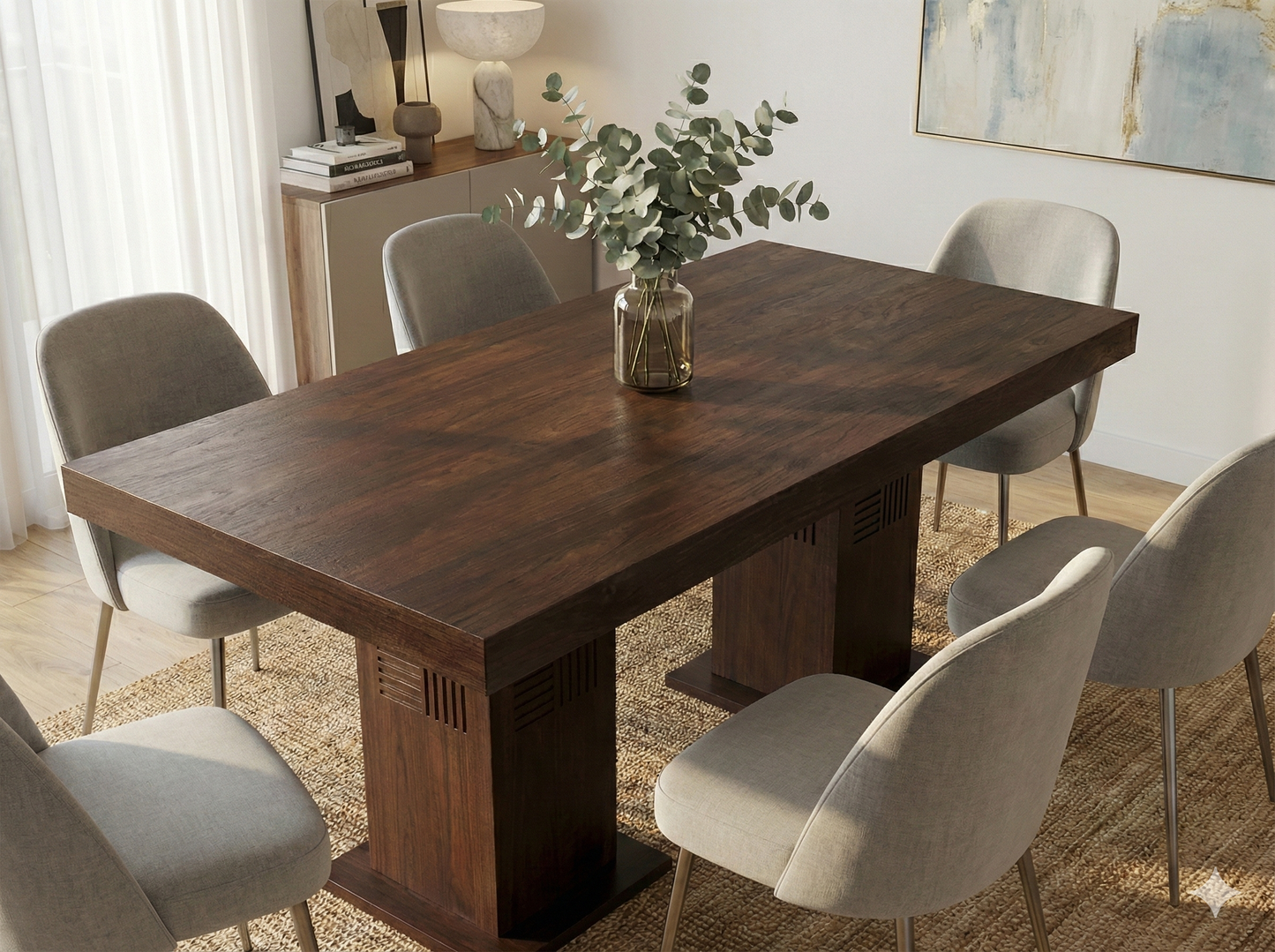 Mesa de comedor a medida tallada en madera de teca  AM202205061000