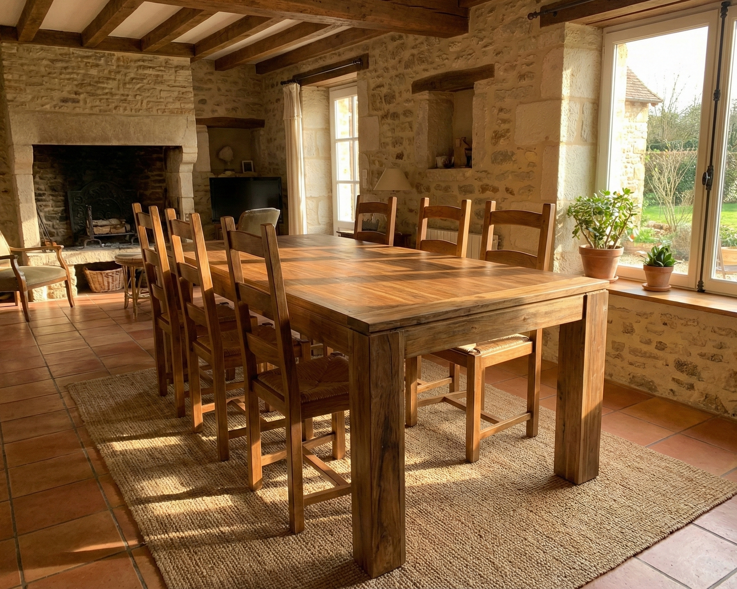 Mesa de comedor colonial a medida  en madera de teca reciclada AM-13940