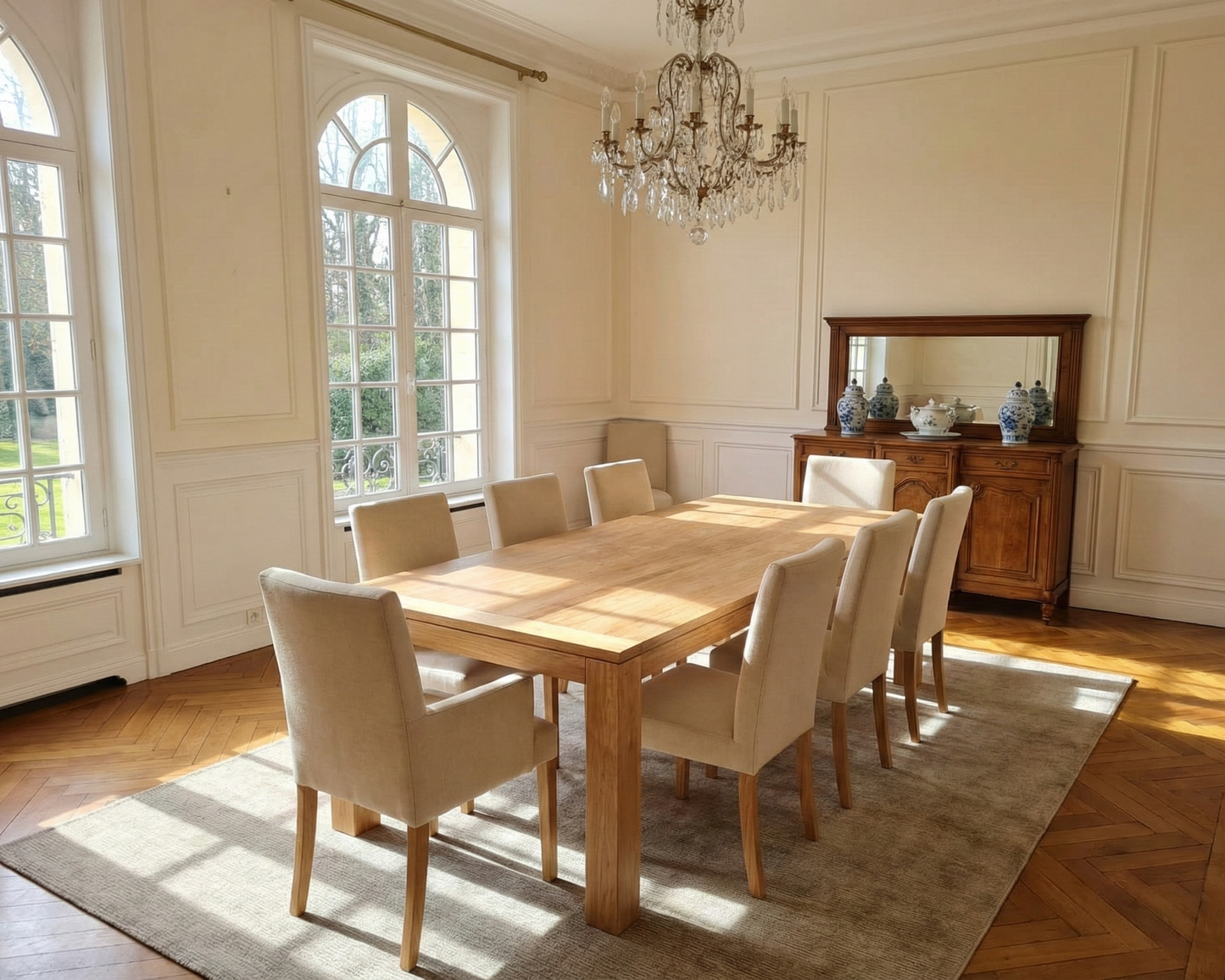 Mesa de comedor colonial a medida  en madera de teca reciclada AM-13940