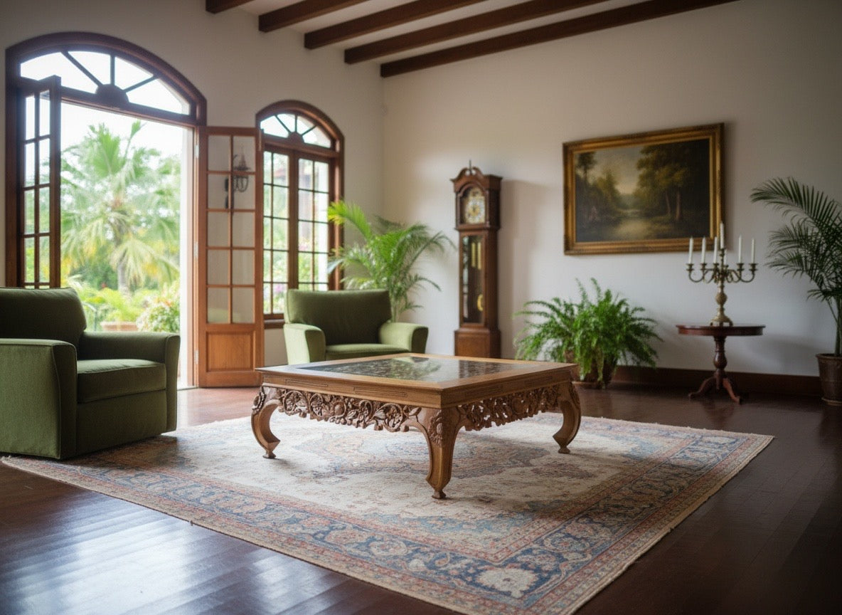 Mesas de centro opium tallada teca AM12/85