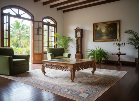 Mesas de centro opium tallada teca AM12/85