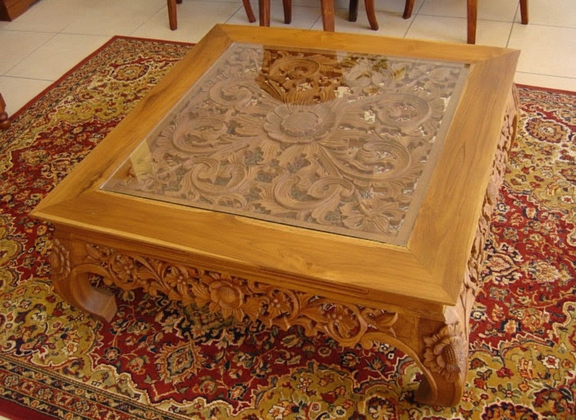 Mesas de centro opium tallada teca AM12/85