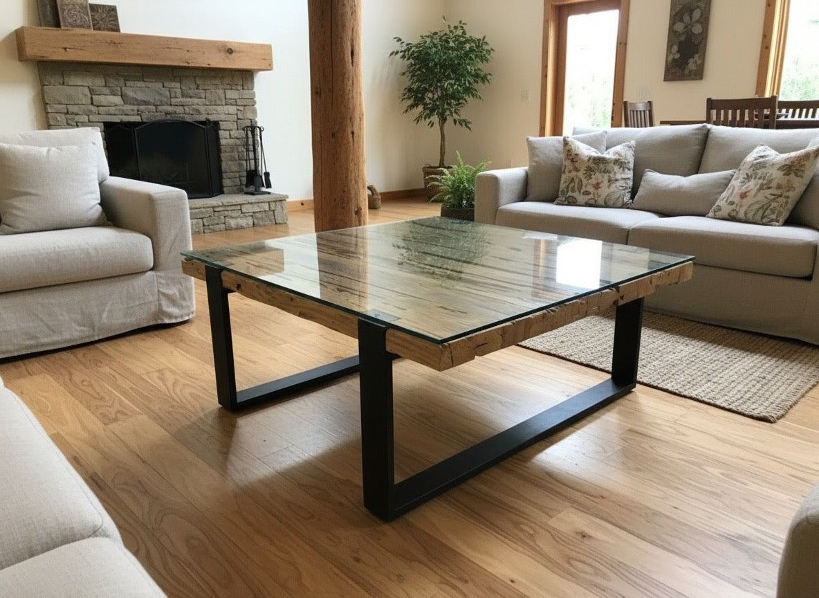 Mesa centro a medida en teca maciza reciclada y patas metal AM202201241714