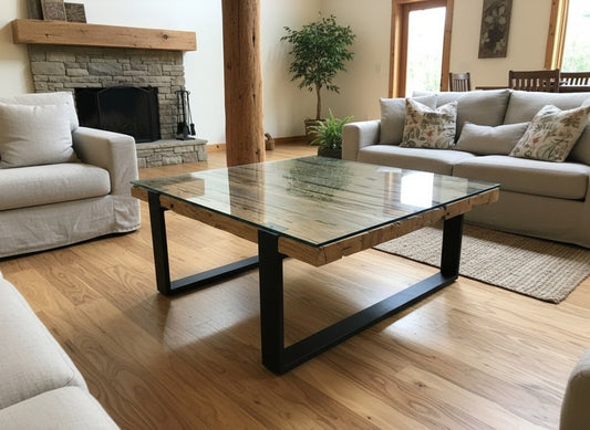 Mesa centro a medida en teca maciza reciclada y patas metal AM202201241714