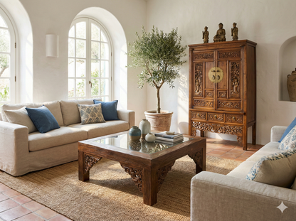 Mesas de centro colonial asiática a medida teca19/85