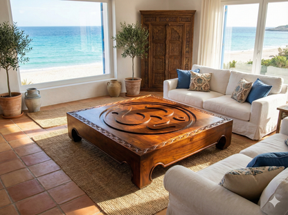 Mesas de centro colonial asiática opium tallada teca 17/85