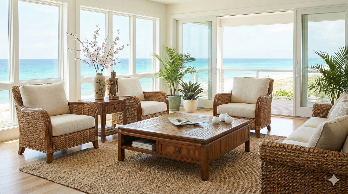 Mesas de centro colonial asiática a medida teca y bambú 55/85