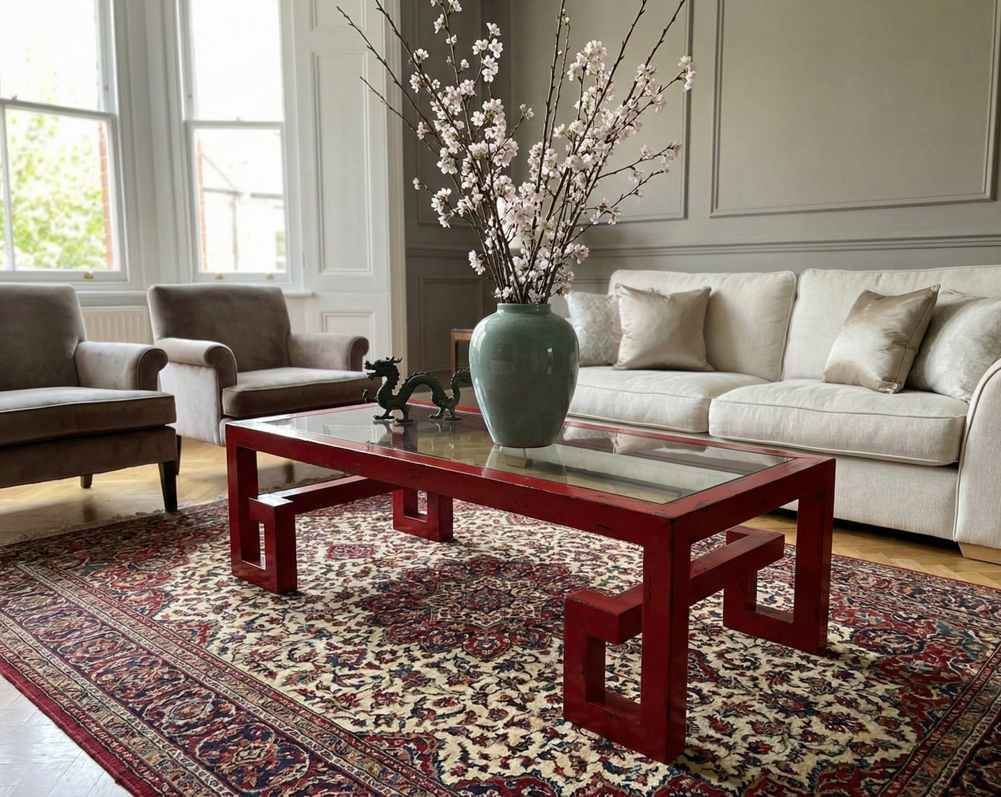 Mesa centro colonial asiática  a medida en teca y cristal AM202208041938