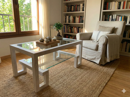 Mesa centro colonial asiática  a medida en teca y cristal AM202208041938