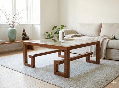 Mesa centro colonial asiática  a medida en teca y cristal AM202208041938