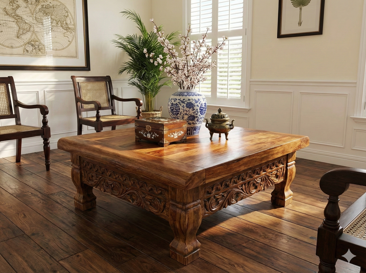 Mesas de centro colonial asiática india a medida teca 44/85