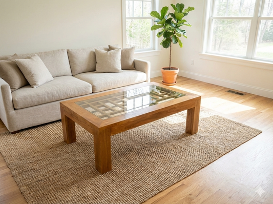 Mesas de centro colonial asiática a medida con celosía teca 23/85