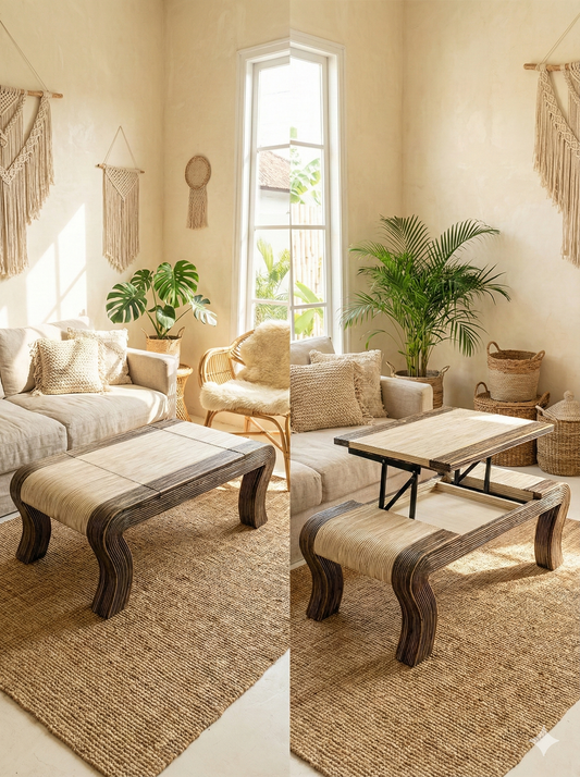 Mesas de centro colonial asiática  elevable ratán a medida 21/85