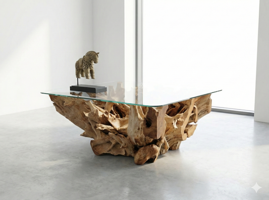 Mesas de centro colonial asiática a medida raíz de teca 66/85